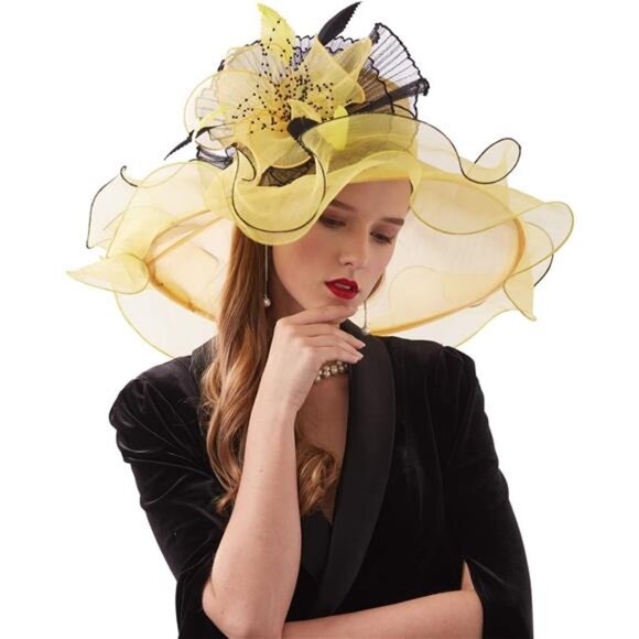 Women's Kentucky Derby Church Dress Hat J1 Yellow - Picture 1 of 4